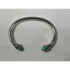 VTG Mexican Sterling Silver Marked 950 With Gold and Turquoise Ends Handmade